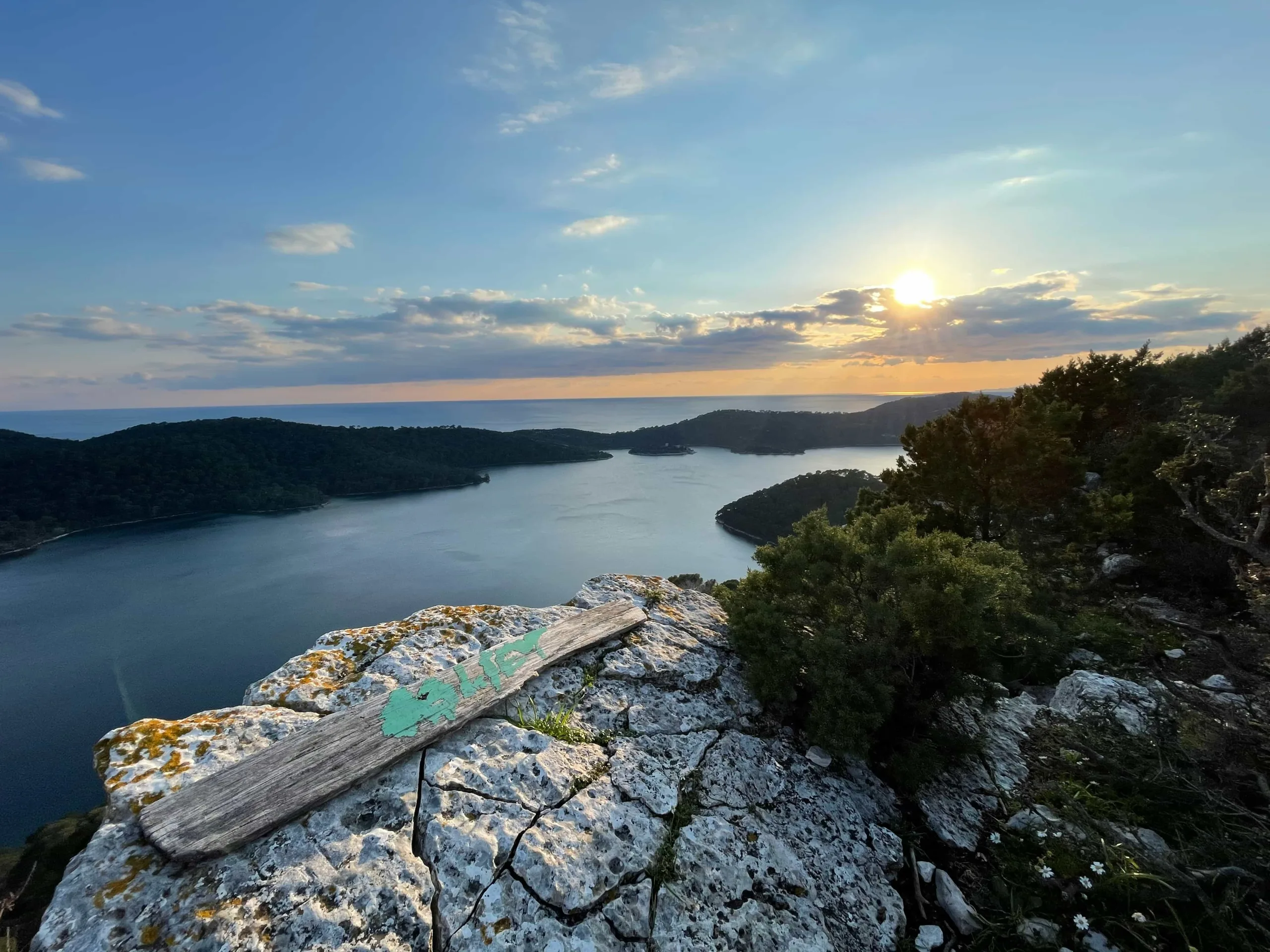 View over Mljet island and the bay at the time of sunset.